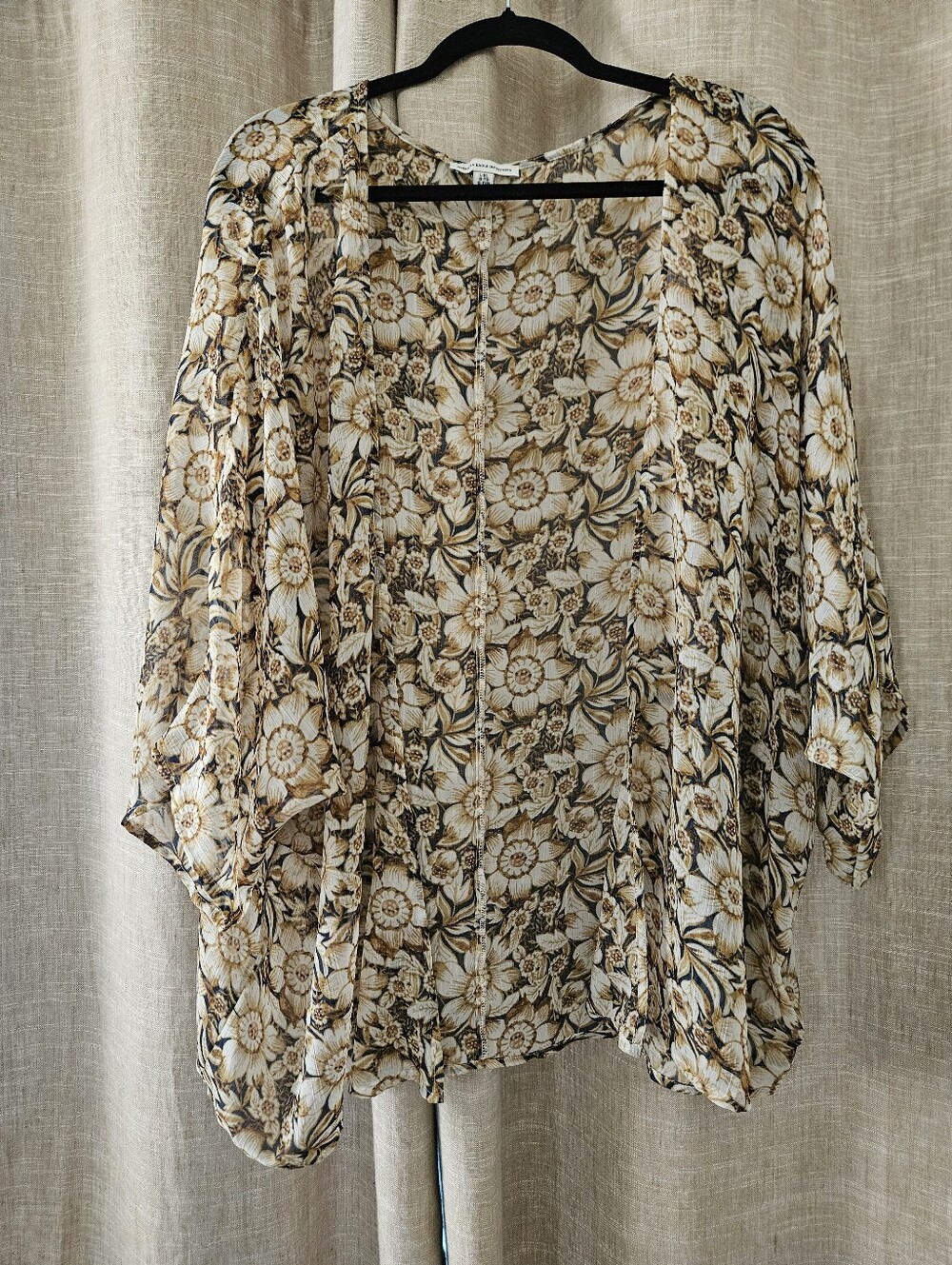American Eagle Outfitters Floral Kimono Brown/Tan/Cream L/XL